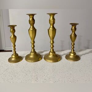 Elegant Gold Brass Candle Holders Set
